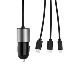 DUDAO R5ProN 3.4A Aluminum Alloy Car Charger with 1 USB Port & Built-in 3-in-1 Charging Cable