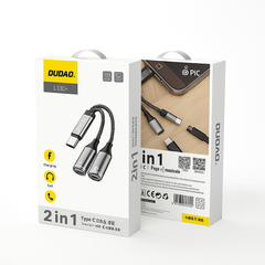Dudao L13C+ 2-in-1 USB-C Audio & Charging Adapter – Gray