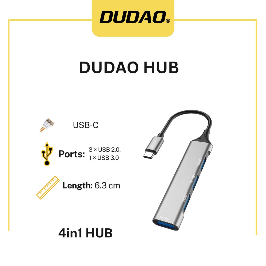 Dudao HUB 4-in-1 USB-C to 4x USB-A (3×USB2.0 / 1×USB3.0) | 6.3cm | Bla…