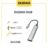 Dudao HUB 4-in-1 USB-C to 4x USB-A (3×USB2.0 / 1×USB3.0) | 6.3cm | Bla…