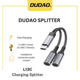 Dudao L13C+ 2-in-1 USB-C Audio & Charging Adapter – Gray