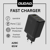 DUDAO A29C 65 W GaN USB-C Wall Charger with USB-A Port and 1.2 m USB‑C to USB‑C Cable – Black