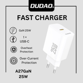 Dudao A27 25 W GaN USB‑C Wall Charger – White