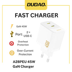 DUDAO A28PEU 45W GaN Wall Charger with Dual USB‑C Ports – Black
