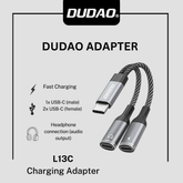 Dudao L13C+ 2-in-1 USB-C Audio & Charging Adapter – Gray