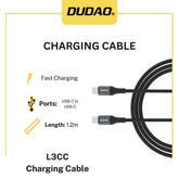 Dudao L3CC USB-C to USB-C 60W 1.2m Braided Fast Charging Cable – Black