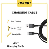 Dudao L3ST USB-A to USB-C 5A Fast Charging & Data Cable 1.2m Braided – Black