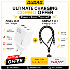 Dudao A29EU 65 W GaN Wall Fast Charger with 2×USB‑C + 1×USB‑A – White