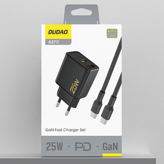 Dudao A27CEU AC Wall Charger with 25 W USB‑C Output and 1 m USB‑C Cable – Black