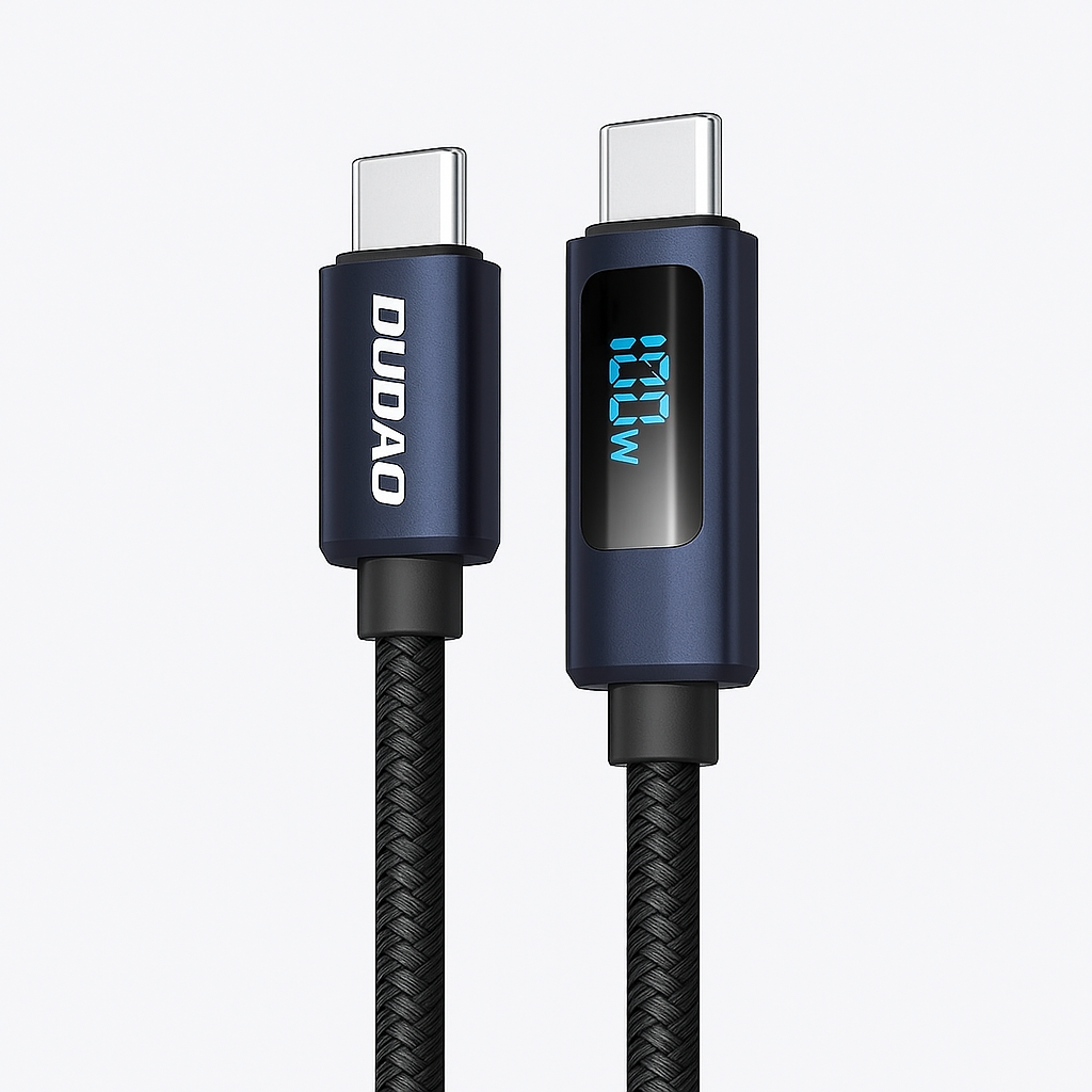 DUDAO L7C USB-C to USB-C Cable — 100W Power Delivery Fast-Charging with Real-Time Digital Power Display, 1 Meter (3ft), Braided Nylon