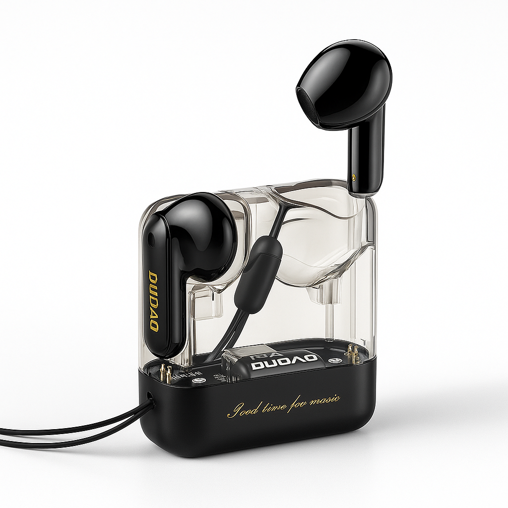 Dudao U18Pro TWS Earbuds – Black, Bluetooth 5.3, Transparent Case