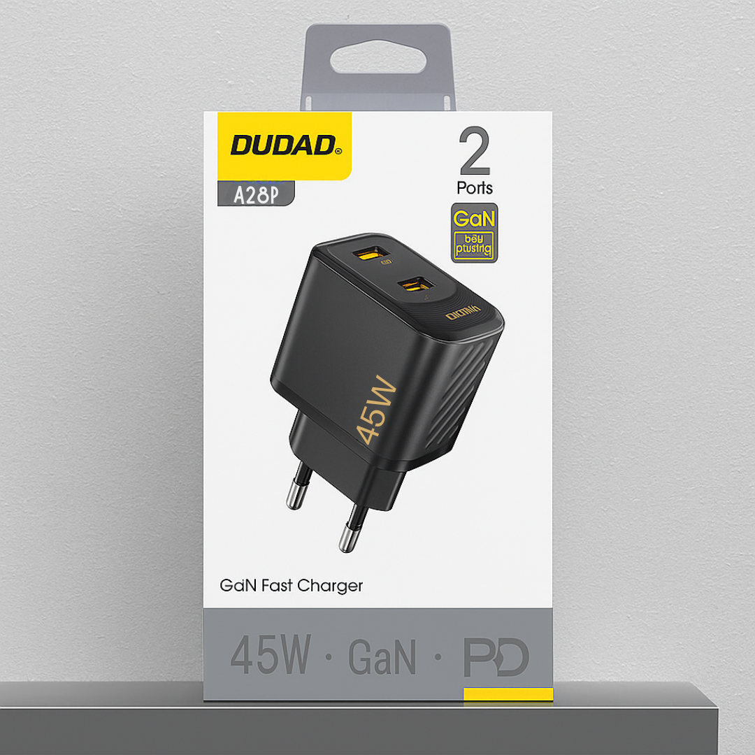 DUDAO A28PEU 45W GaN Wall Charger with Dual USB‑C Ports – Black