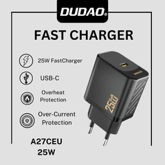Dudao A27CEU AC Wall Charger with 25 W USB‑C Output and 1 m USB‑C Cable – Black
