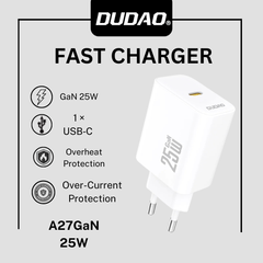 Dudao A27 25 W GaN USB‑C Wall Charger – White