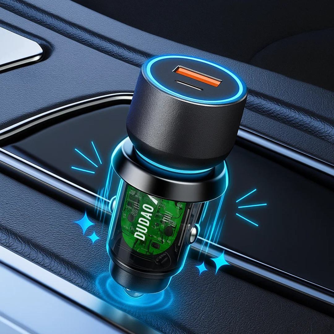 Dudao R4T Car Charger, 30W, Dual Port (USB-A & USB-C), Grey