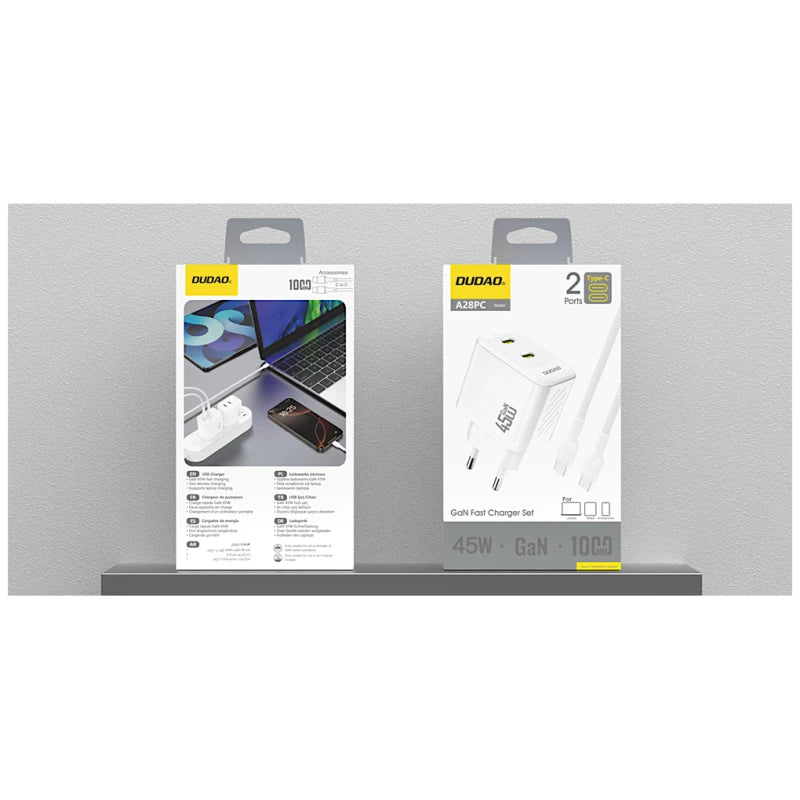 Dudao A28PC EU 45 W GaN USB-C Wall Charger with 1 m USB-C Cable – White