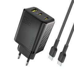 DUDAO A29C 65 W GaN USB-C Wall Charger with USB-A Port and 1.2 m USB‑C to USB‑C Cable – Black