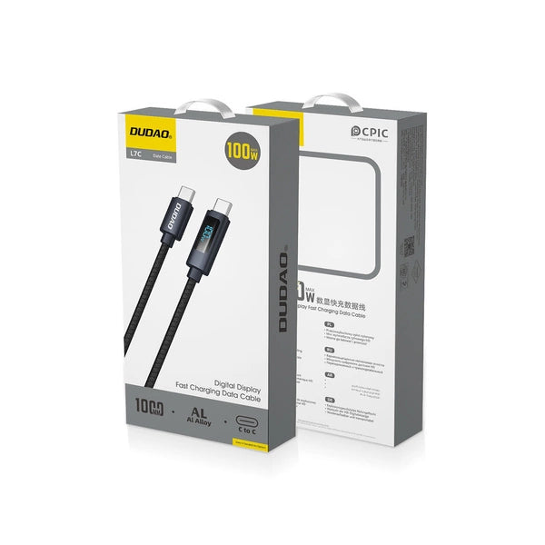 DUDAO L7C USB-C to USB-C Cable — 100W Power Delivery Fast-Charging with Real-Time Digital Power Display, 1 Meter (3ft), Braided Nylon